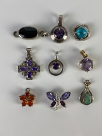 Group of 9 Gemstone Necklace Pendants