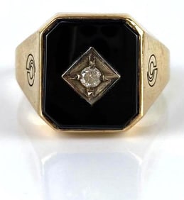 10K Gold Diamond and Onyx Ring