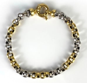 10K Gold and Sterling Silver Circle Link Bracelet