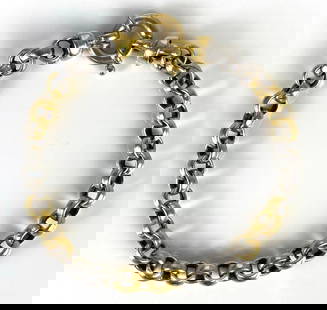 10K Gold and Sterling Silver Circle Link Bracelet: Total weight 14.6g, Measures 7 1/2 inches long.