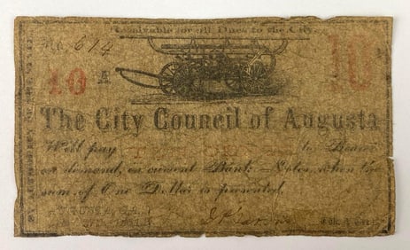 1861 City Council of Augusta Ten Cent Note