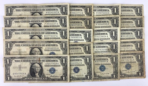 Group of 20 1957 $1 Blue Seal Silver Certificates