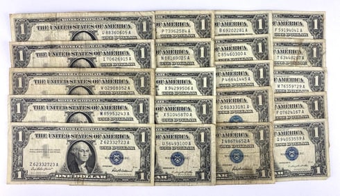 Group of 20 1957 $1 Blue Seal Silver Certificates
