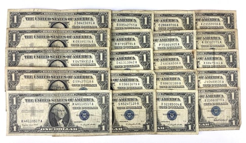 Group of 20 1957 $1 Blue Seal Silver Certificates