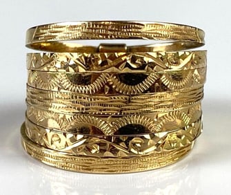 14K Gold Etched Harem Ring