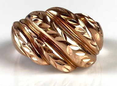 10K Rose Gold Etched Dome Ring