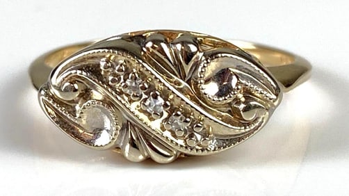 14K Gold Diamond Filagree Ring