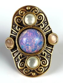 Faux Fire Opal and Moonstone Filagree Costume Jewelry Ring
