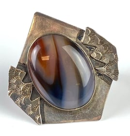 Sterling Silver Banded Agate Modernist Art Ring