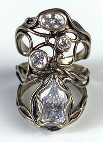 Sterling Silver CZ Woven Branches Art Ring