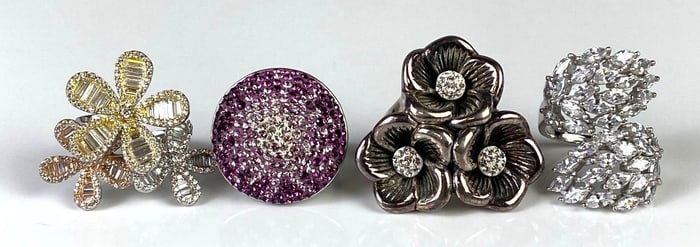 Group of 4 Sterling Silver CZ Rings
