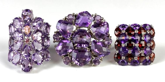 Group of 3 Sterling Silver Purple CZ Rings