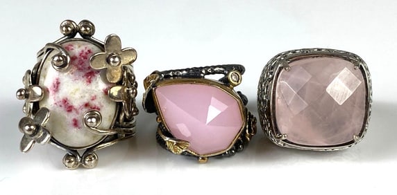 Group of 3 Pink Floral Style Costume Jewelry Rings
