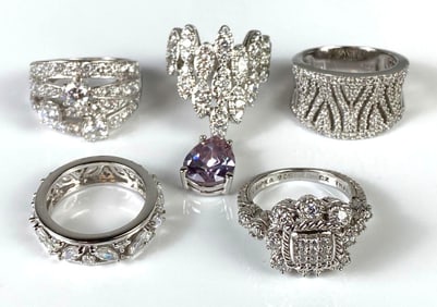 Group of 5 CZ Costume Jewelry Rings