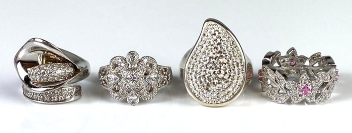 Group of 4 CZ Costume Jewelry Rings