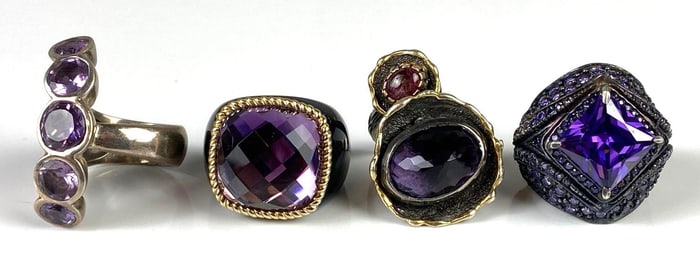 Group of 4 Purple Stone Costume Jewelry Rings