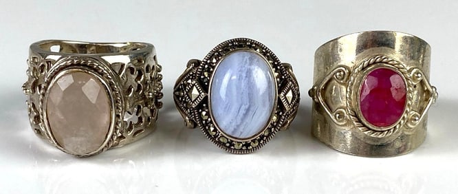 Group of 3 Sterling Silver Gemstone Rings
