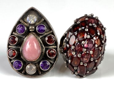 Group of 2 Sterling Silver Gemstone Rings
