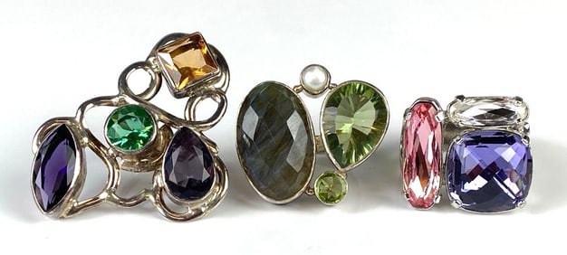 Group of 3 Multi-Gemstone Rings