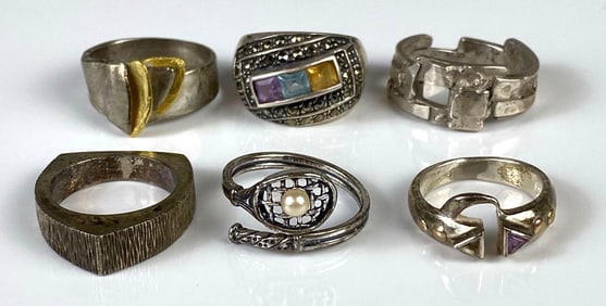 Group of 6 Sterling Silver and Costume Jewelry Rings