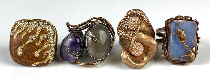 Group of 4 Art Costume Jewelry Rings