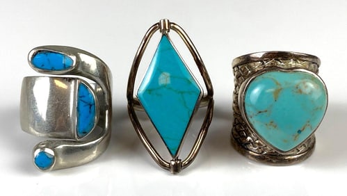 Group of 3 Sterling Silver Turquoise Rings