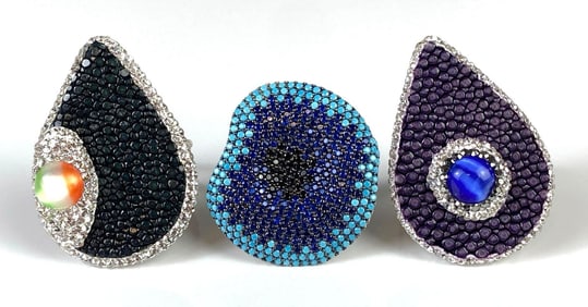 Group of 3 Puffy Pave CZ Rings