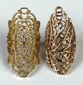 Group of 2 Elongated Filagree Costume Jewelry Rings
