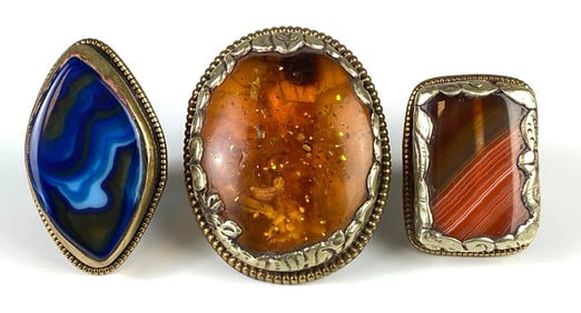Group of 3 Large Stone Rings
