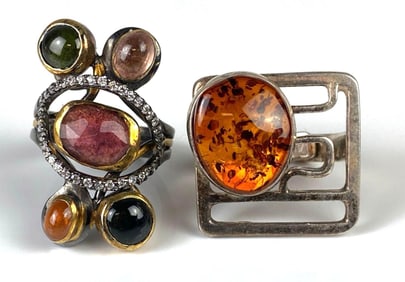Group of 2 Modernist Costume Jewelry Rings