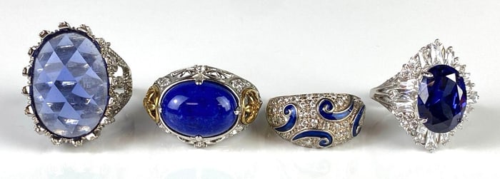 Group of 4 Sterling Silver Blue CZ Rings