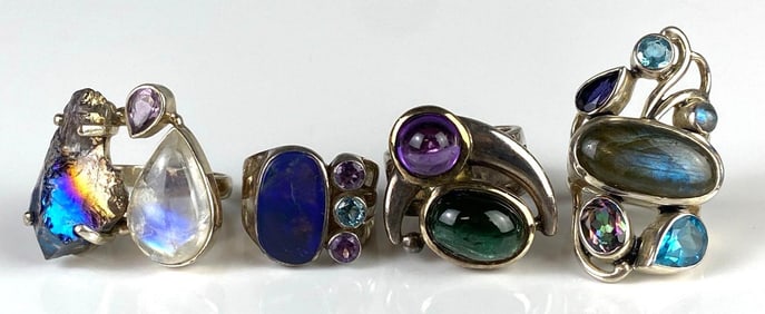 Group of 4 Multi-Gemstone Costume Jewelry Rings