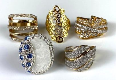 Group of 5 CZ Costume Jewelry Rings