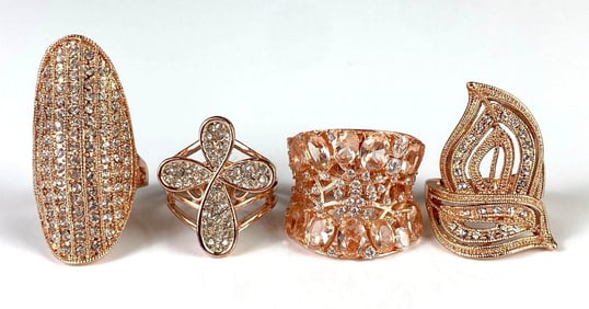 Group of 4 Rose Colored CZ Costume Jewelry Rings
