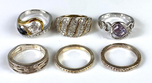 Group of Sterling Silver and Costume Jewelry CZ Rings