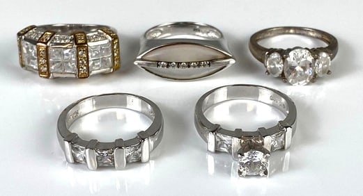 Group of 5 Sterling Silver CZ Rings