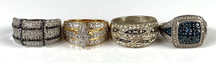 Group of 4 CZ Costume Jewelry Rings