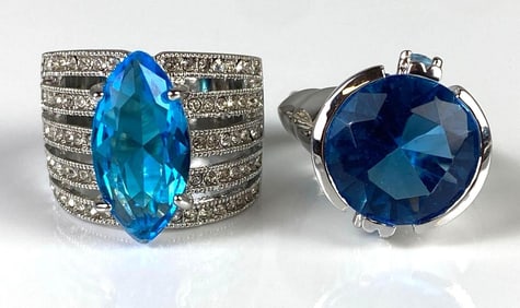 Group of 2 Blue CZ Costume Jewelry Rings