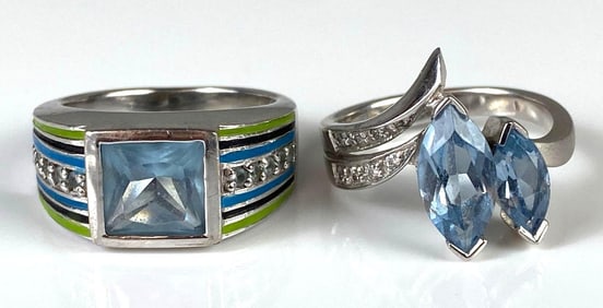 Group of 2 Light Blue Stone Costume Jewelry Rings