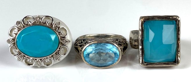 Group of 3 Blue Stone Costume Jewelry Rings