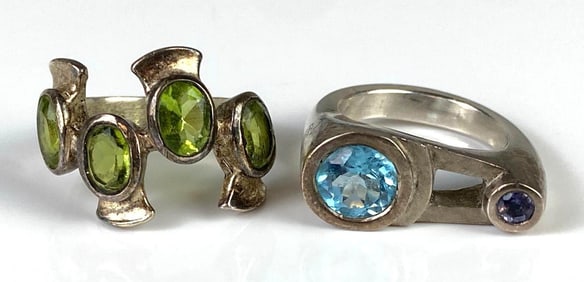 Group of 2 Sterling Silver Gemstone Rings
