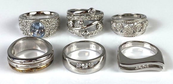 Group of 6 CZ Costume Jewelry Rings