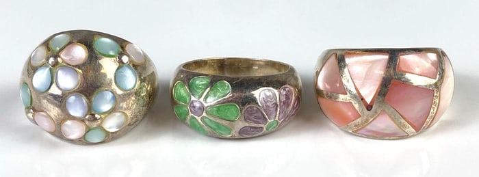 Group of 3 Sterling Silver Enamel Dome Rings
