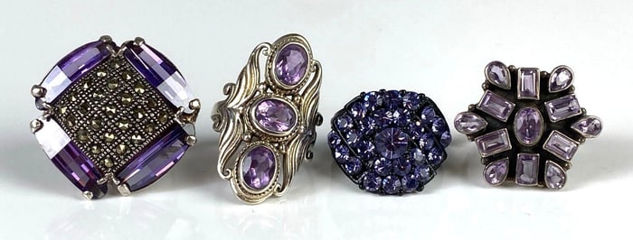 Group of 4 Purple CZ Costume Jewelry Rings
