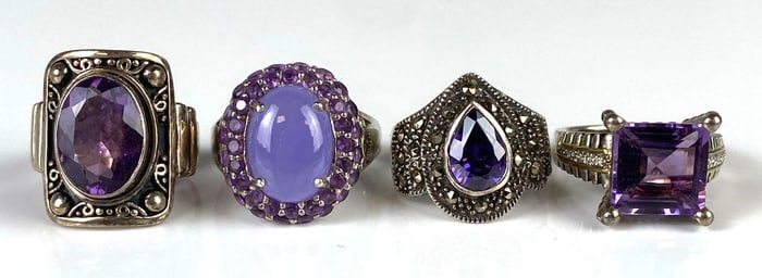Group of 4 Purple CZ Costume Jewelry Rings