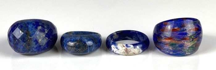 Group of 4 Blue Glass and Stone Art Rings