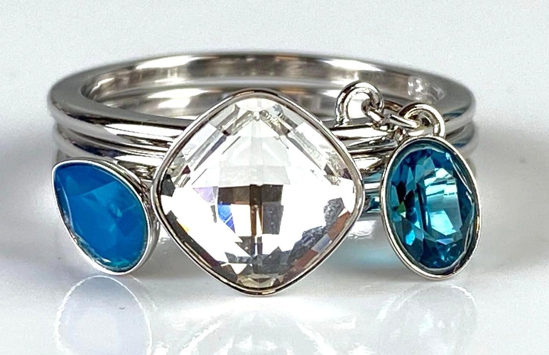 Swarovski Crystal Light Blue and Clear Three-Layered Stack Ring (1 of 8)