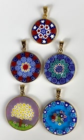Group of 5 Antica Murrina Veneziana Millefiori Art Glass Pendants