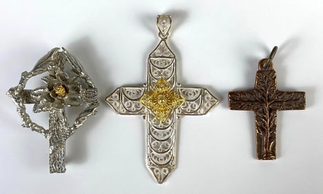 Group of 3 Costume Jewelry Cross Necklace Penants