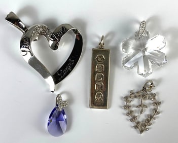 Group of Sterling Silver Costume Jewelry Necklace Pendants
